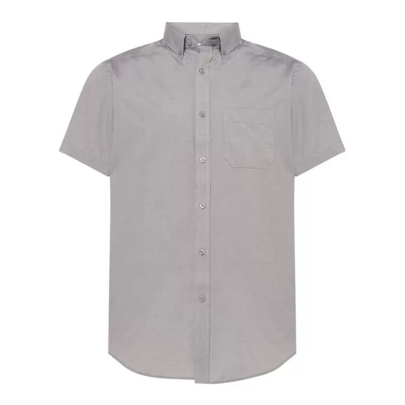 Chemise homme Oxford manches courtes, col boutonné, poche côté coeur, 115 g/m²
