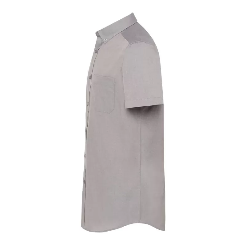 Chemise homme Oxford manches courtes, col boutonné, poche côté coeur, 115 g/m²