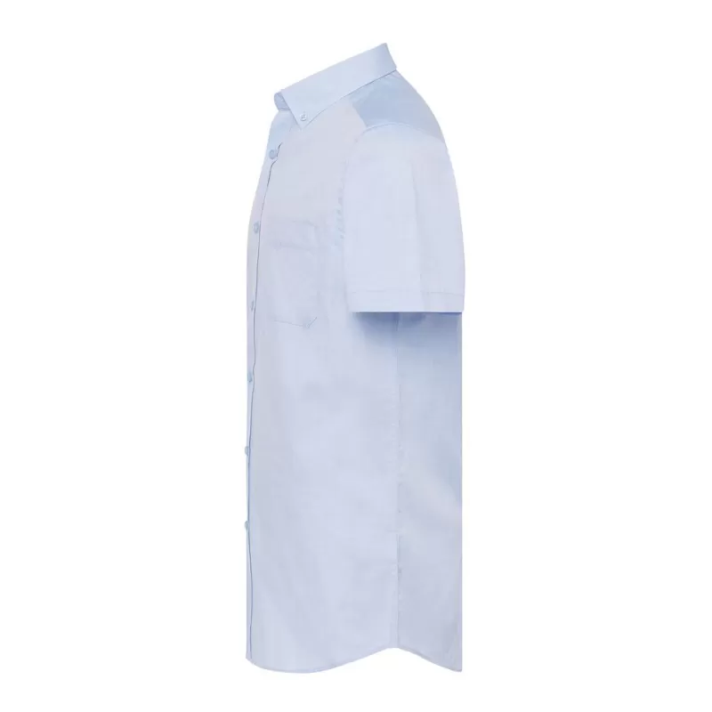 Chemise homme Oxford manches courtes, col boutonné, poche côté coeur, 115 g/m²
