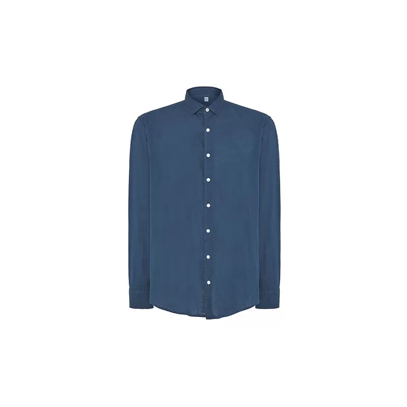 Chemise à manches longues en coton flammé sans boutons au cou