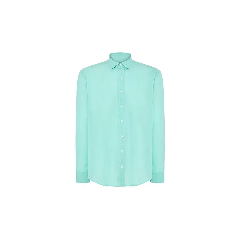 Chemise à manches longues en coton flammé sans boutons au cou