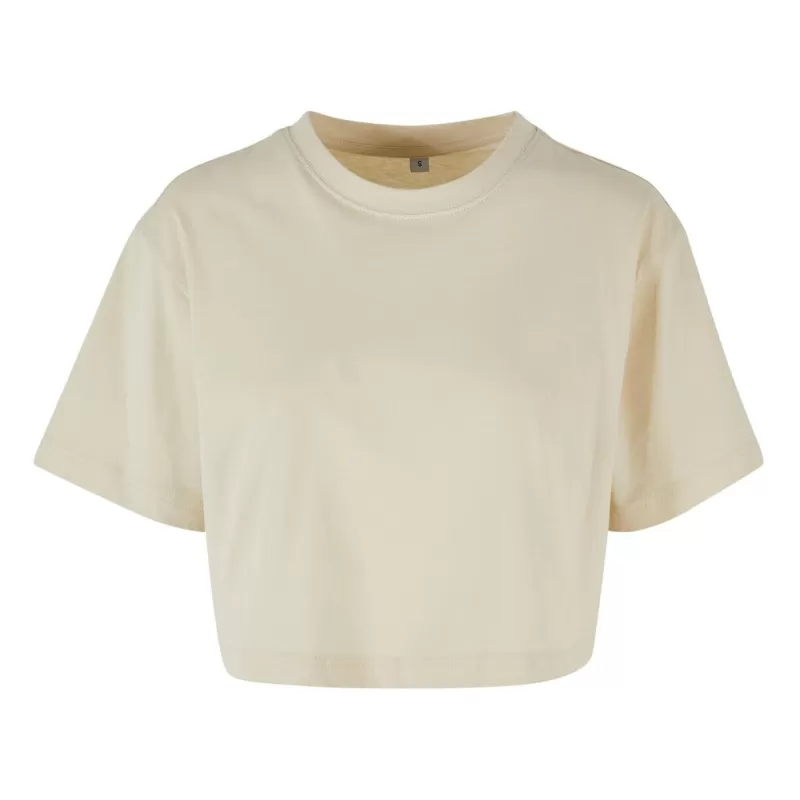 T-shirt court femme en coton oversize, manches courtes, col ras du cou, 140 g/m²
