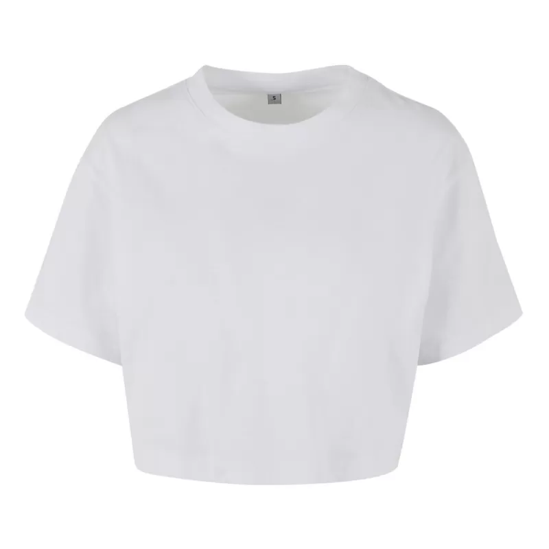 T-shirt court femme en coton oversize, manches courtes, col ras du cou, 140 g/m²