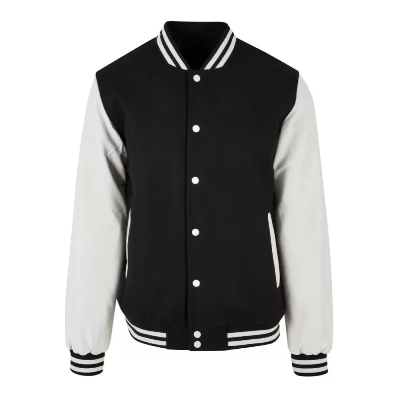 Veste baseball simili cuir col montant, manches contrastées, 400 g/m²