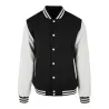 Veste baseball simili cuir col montant, manches contrastées, 400 g/m²
