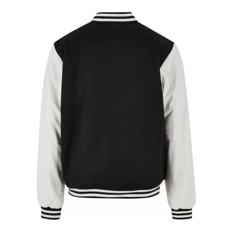 Veste baseball simili cuir col montant, manches contrastées, 400 g/m²