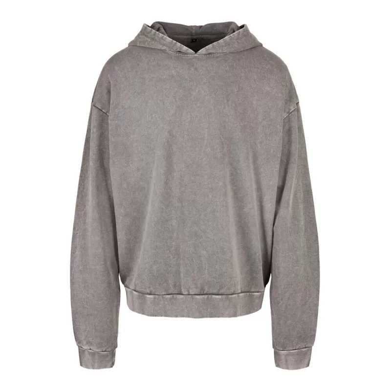 Sweat oversize en coton à capuche décoloré à l'acide, capuche sans cordon de serrage, 300 g/m²