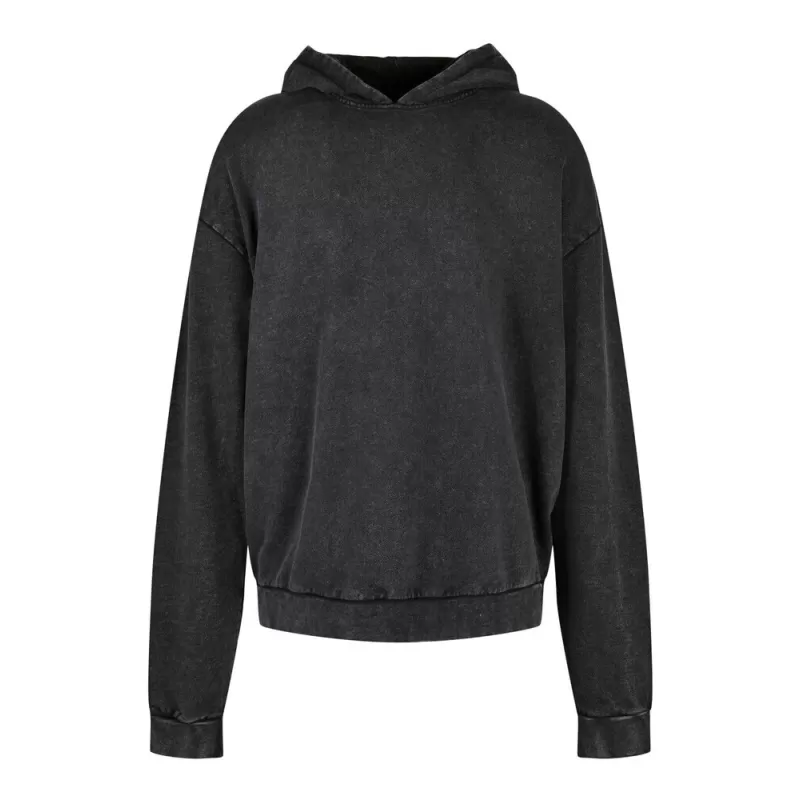 Sweat oversize en coton à capuche décoloré à l'acide, capuche sans cordon de serrage, 300 g/m²