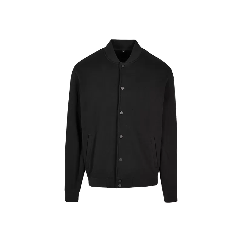 Veste college homme coton épais, col montant côtelé, poches latérales, 460 g/m²