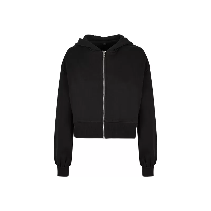 Veste zippée courte femme oversize, capuche large, épaules tombantes, 300 g/m²