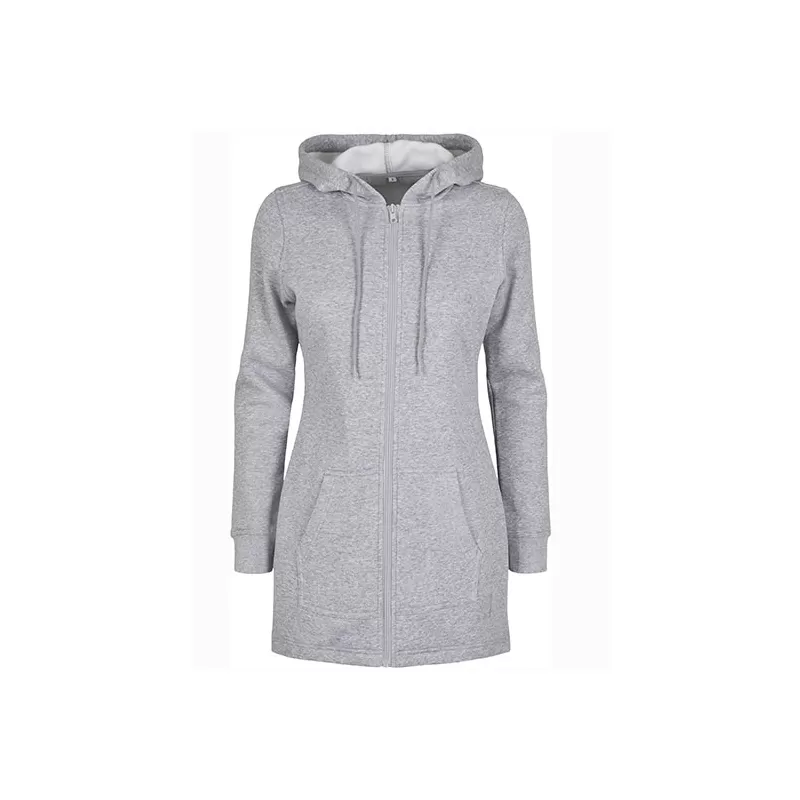 Long sweat zippé à capuche pour femme avec poches, 300 g/m²
