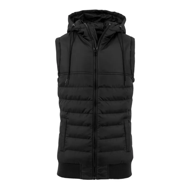 Bodywarmer léger à capuche doublée et ajustable par cordon plat, NO LABEL