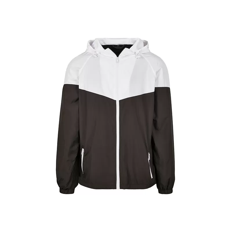 Veste coupe-vent homme bicolore, capuche mesh, poches zippées