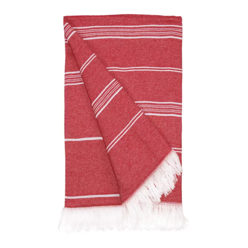 Fouta rayé en coton et polyester recyclé avec franges, séchage rapide, 275 g/m²