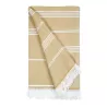 Fouta rayé en coton et polyester recyclé avec franges, séchage rapide, 275 g/m²