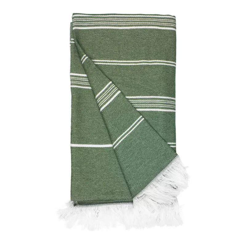 Fouta rayé en coton et polyester recyclé avec franges, séchage rapide, 275 g/m²