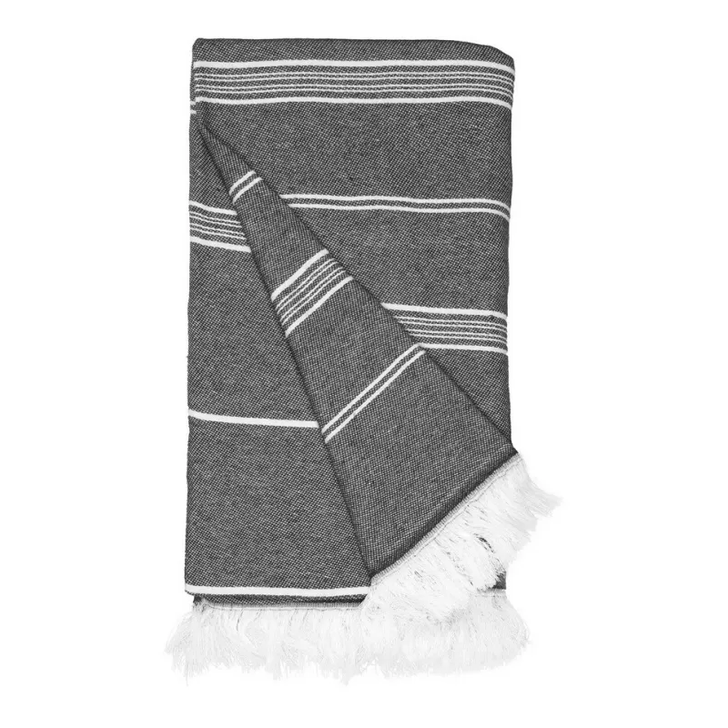 Fouta rayé en coton et polyester recyclé avec franges, séchage rapide, 275 g/m²