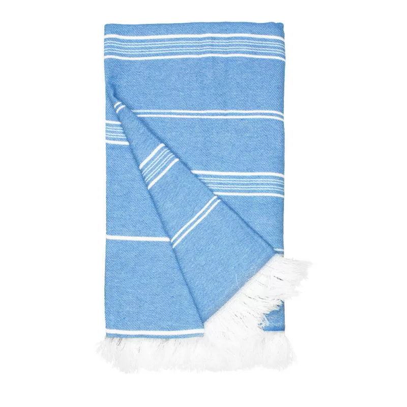 Fouta rayé en coton et polyester recyclé avec franges, séchage rapide, 275 g/m²