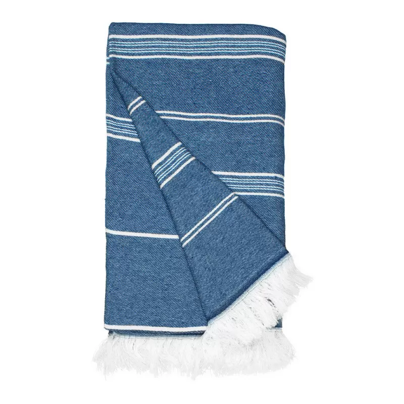 Fouta rayé en coton et polyester recyclé avec franges, séchage rapide, 275 g/m²