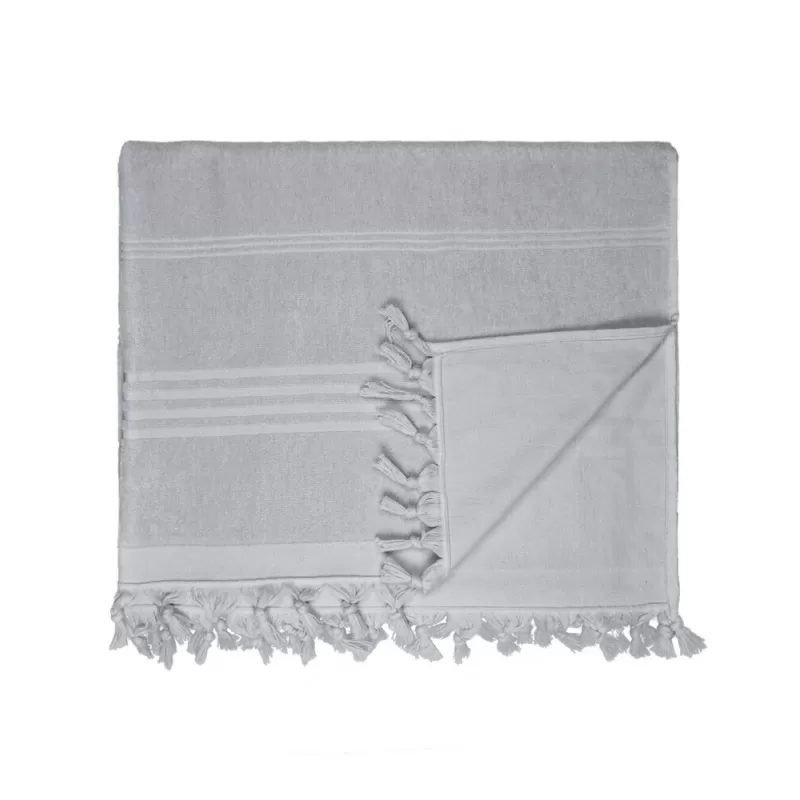 Fouta en éponge en coton terry, franges sur les côtés, 305 g/m²