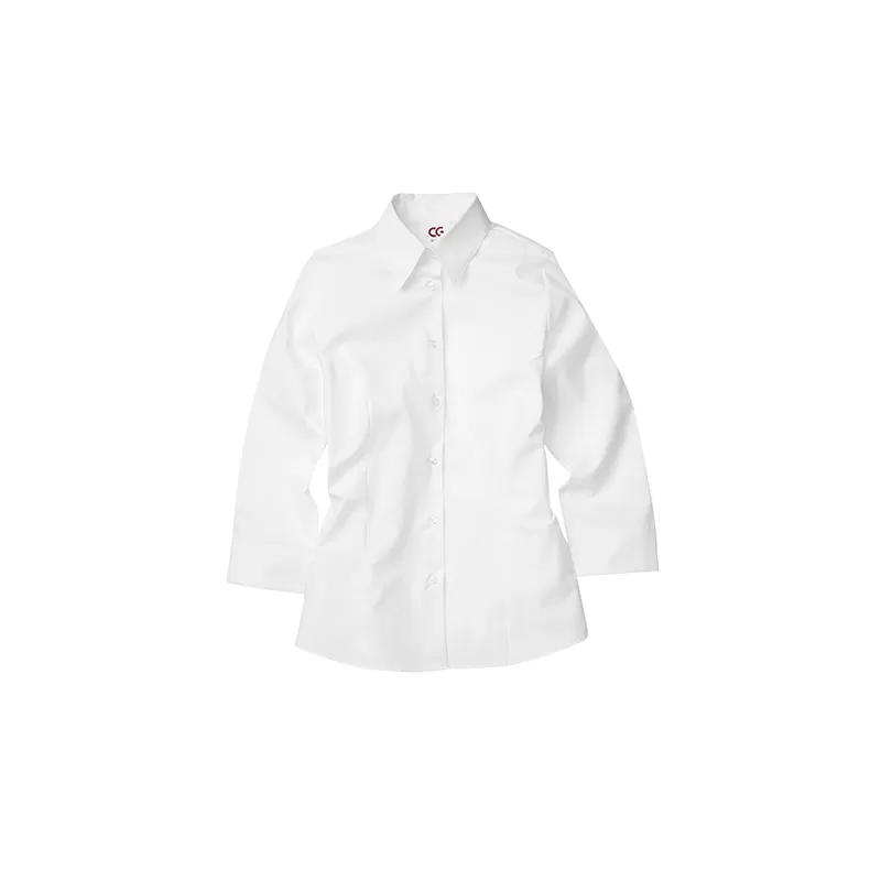 Chemisier femme, coton/polyester/élastoléfine, coupe droite, manches 3/4, 125 g/m²