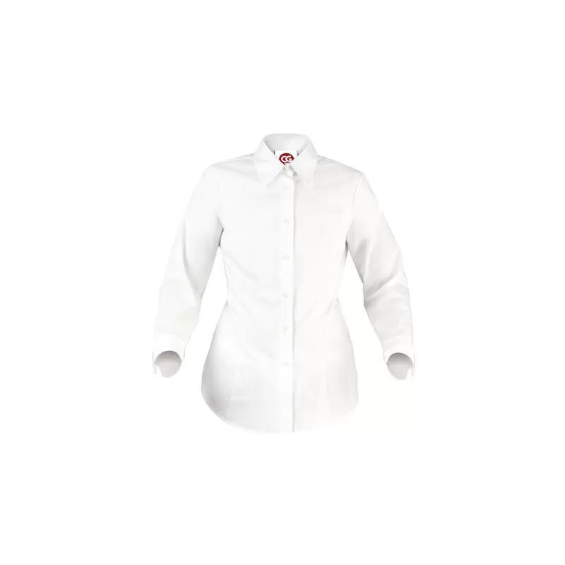 Chemisier femme, coton/polyester/élastoléfine, coupe cintrée, manches 3/4, 125 g/m²