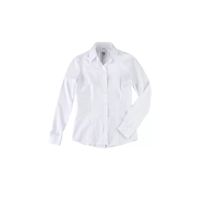 Chemisier femme, coton/polyester/élastoléfine, coupe droite, manches longues, 125 g/m²