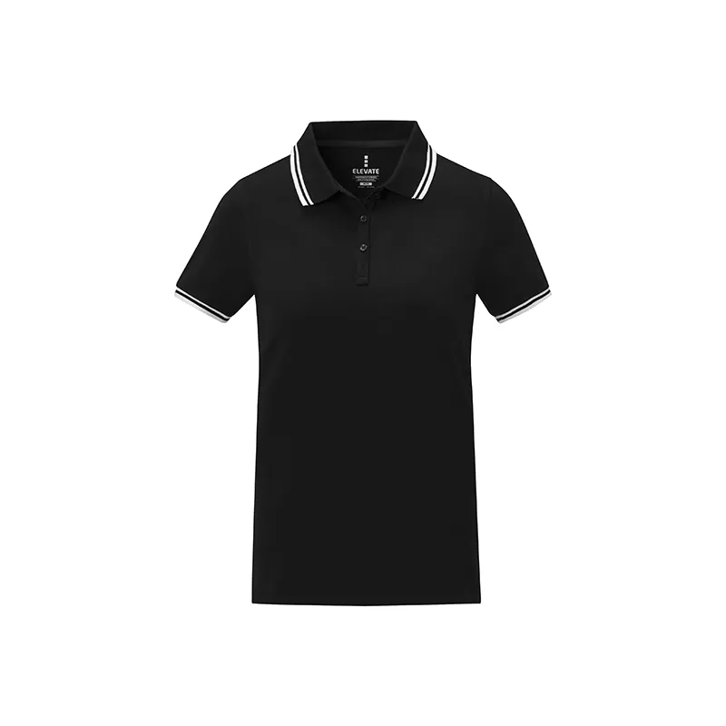 Polo femme coton piqué manches courtes, rayures sur le col et les manches, 200 g/m²