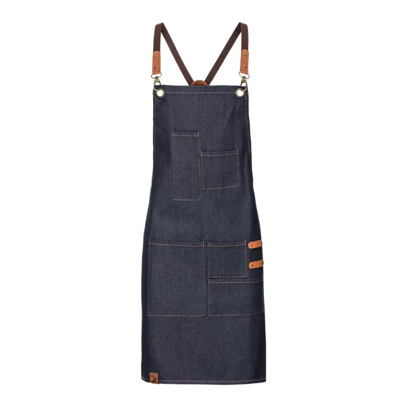 Tablier enfant en coton denim avec 5 poches et détails en cuir, 340 g/m²