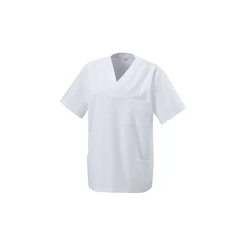 Kasack col V polyester et coton, poche poitrine, manches courtes, 215 g/m²