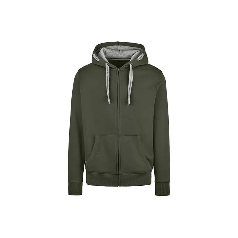 Sweat homme à capuche zippé cordons plats en coton et polyester, coupe moderne, 320 g/m²