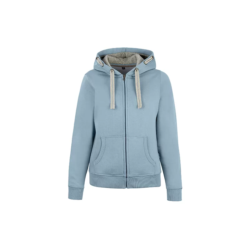 Sweat femme à capuche zippé cordons plats en coton et polyester, coupe moderne, 320 g/m²