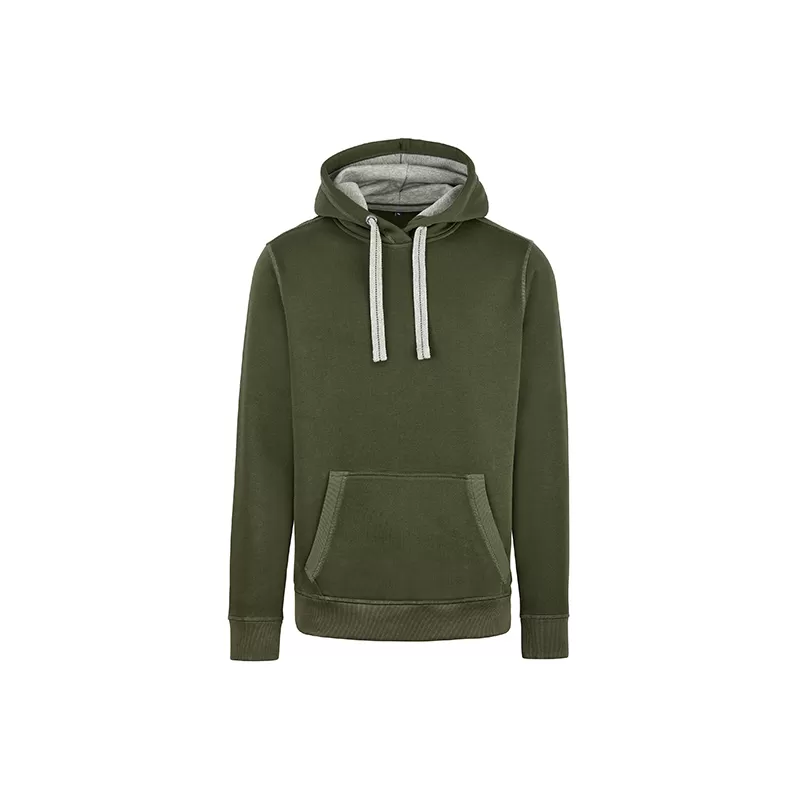 Sweat à capuche cordons plats en coton et polyester, coupe moderne, intérieur brossé, 320 g/m²
