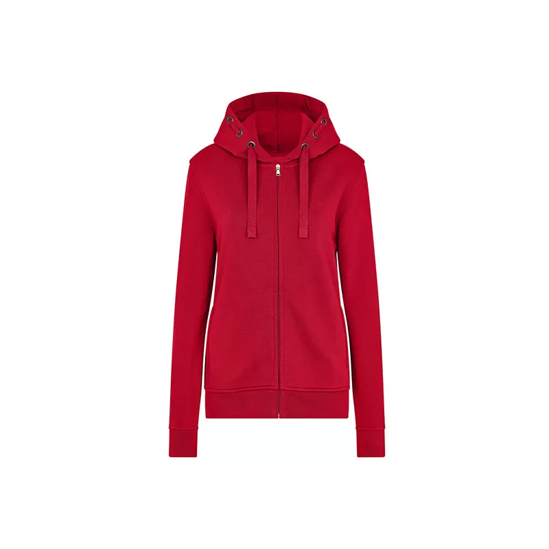 Sweat zippé femme en coton ringspun et polyester recyclé brossé à l'intérieur, 320 g/m²