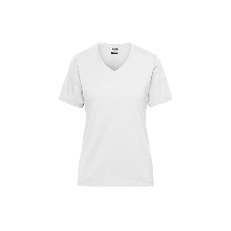T-shirt femme Bio Workwear col V coton bio polyester durable OEKO-TEX, 160 g/m²