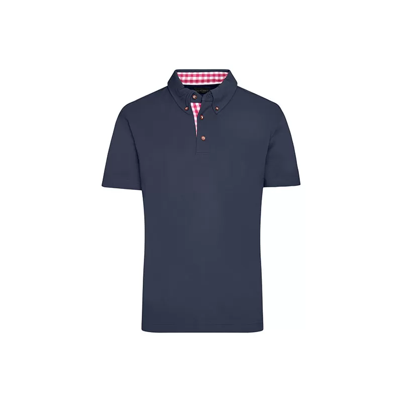Polo homme traditionnel en coton, coupe cintrée, col à carreaux, 195 g/m²