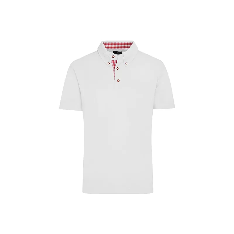 Polo homme traditionnel en coton, coupe cintrée, col à carreaux, 195 g/m²