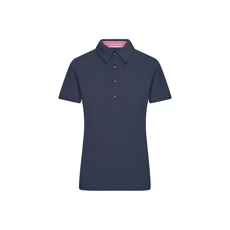 Polo femme traditionnel en coton, coupe cintrée, col à carreaux, 195 g/m²