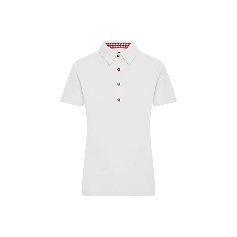 Polo femme traditionnel en coton, coupe cintrée, col à carreaux, 195 g/m²