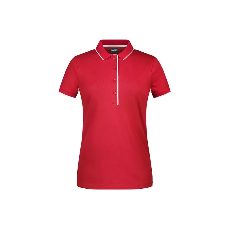 Polo femme à rayures contrastées en coton, coupe cintrée, 240 g/m²
