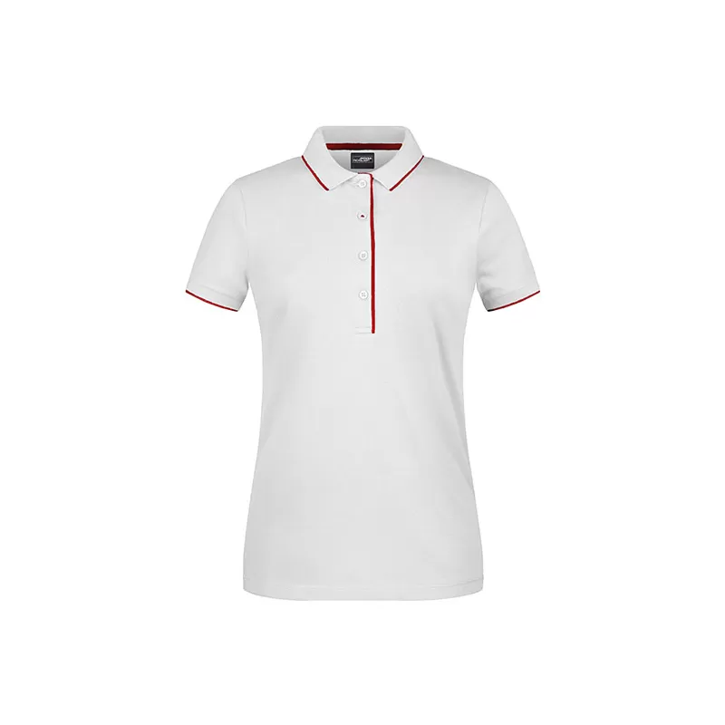 Polo femme à rayures contrastées en coton, coupe cintrée, 240 g/m²