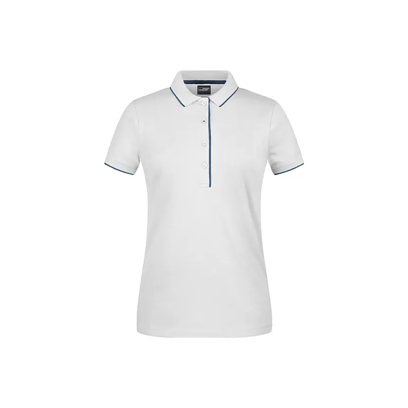 Polo femme à rayures contrastées en coton, coupe cintrée, 240 g/m²