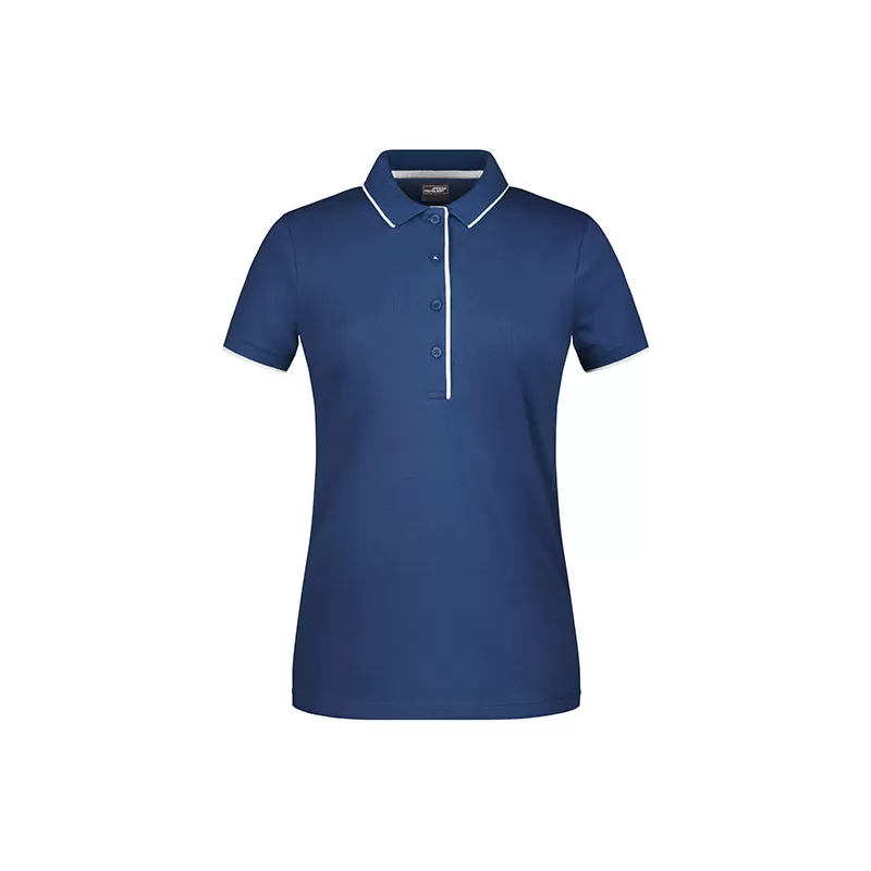 Polo femme à rayures contrastées en coton, coupe cintrée, 240 g/m²