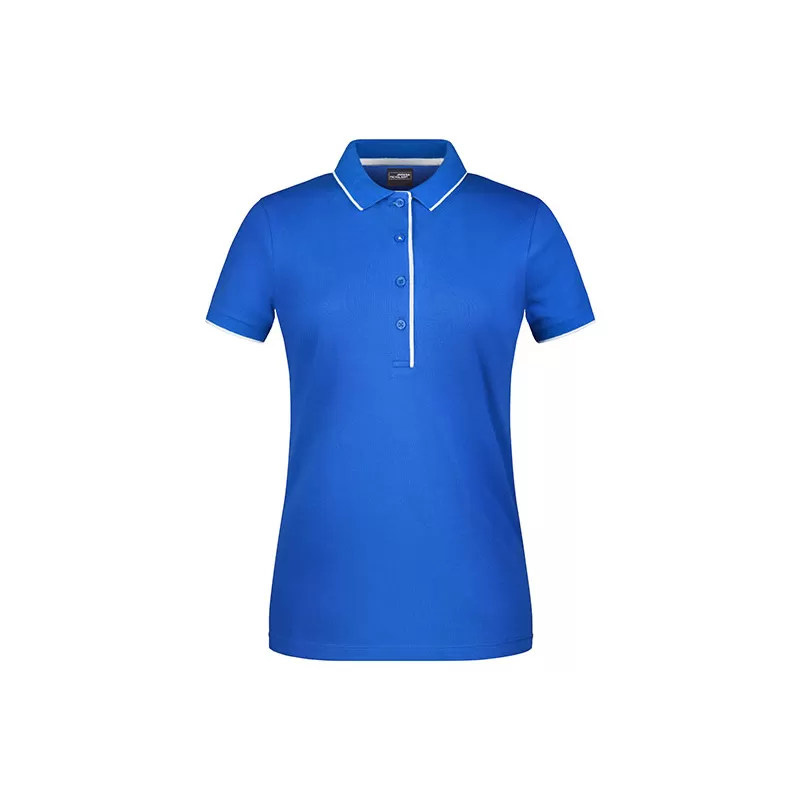 Polo femme à rayures contrastées en coton, coupe cintrée, 240 g/m²