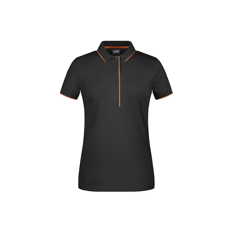 Polo femme à rayures contrastées en coton, coupe cintrée, 240 g/m²