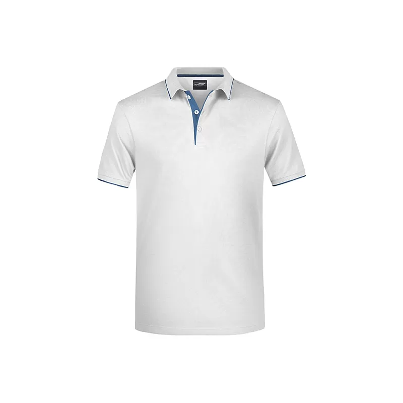 Polo homme à rayures contrastées en coton, coupe droite, 240 g/m²