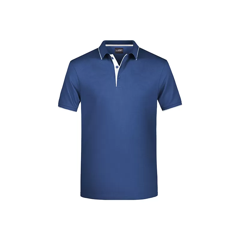Polo homme à rayures contrastées en coton, coupe droite, 240 g/m²