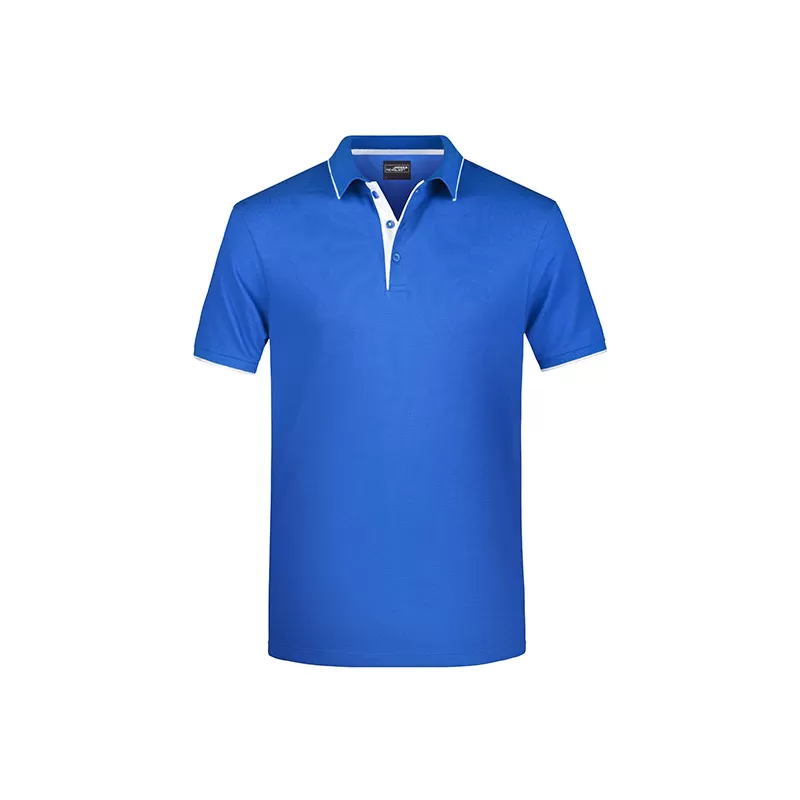 Polo homme à rayures contrastées en coton, coupe droite, 240 g/m²