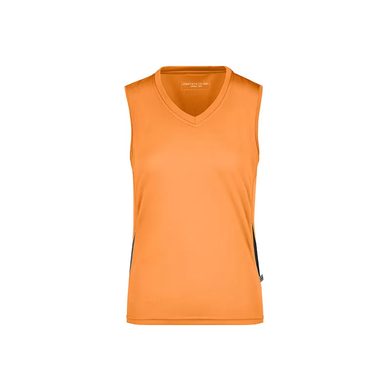 Débardeur femme de course col V, bicolore, léger et respirant en polyester, 140 g/m²