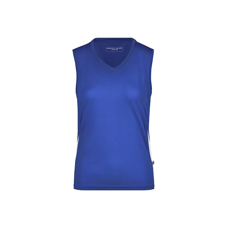 Débardeur femme de course col V, bicolore, léger et respirant en polyester, 140 g/m²
